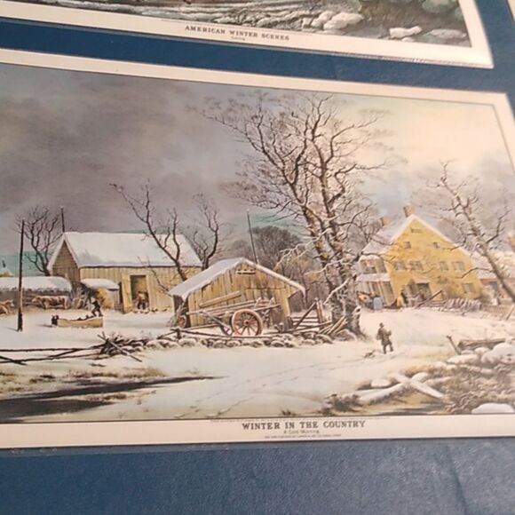 Currier and Ives Placemats Set (7) Mats Cottagecore Winter Farmhouse - Picture 5 of 11